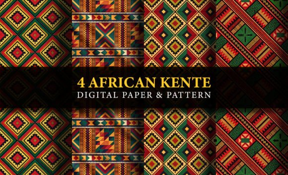 African Kente Digital Paper, 4 Patterns