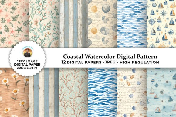 Coastal Watercolor Digital Patterns