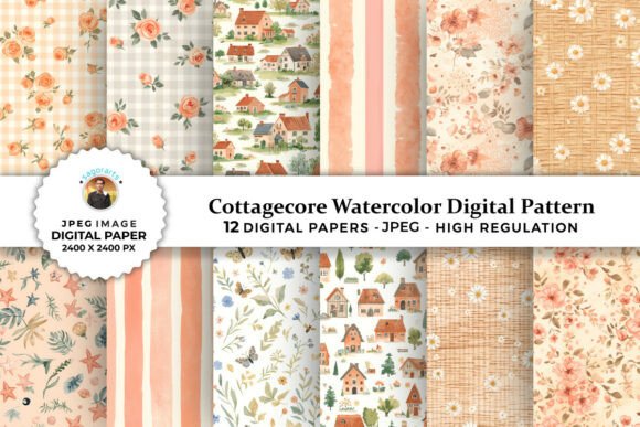 Cottagecore Watercolor Digital Patterns