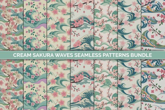Cream Sakura Waves Seamless Patterns