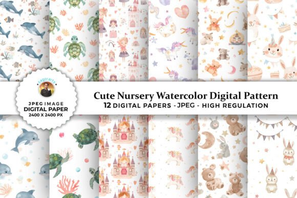 Cute Nursery Watercolor Digital Patterns