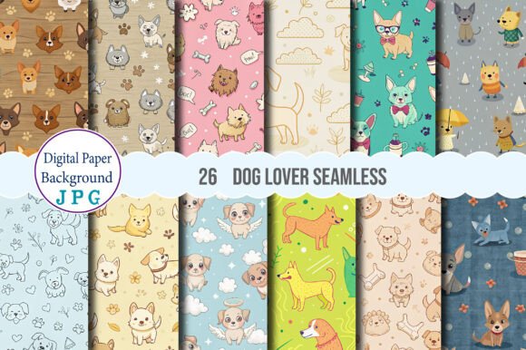 Dog Lover Seamless Patterns, Doodle Dogs