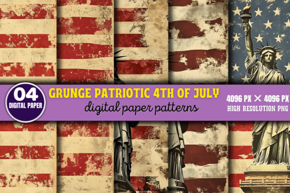 Grunge Patriotic 4th of July Patterns 8: A Creative Resource for Distinctive Projects