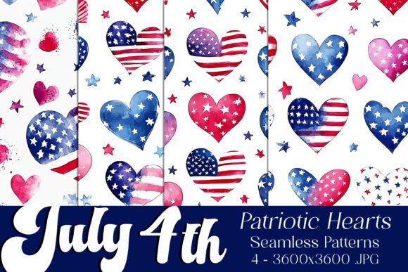 July 4th Seamless Hearts Patterns, S1