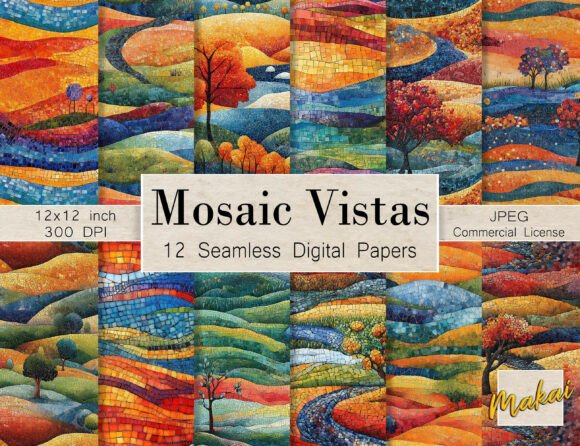 Mosaic Vistas: Transforming Digital Landscapes with 12 Seamless Mosaic Landscape Patterns