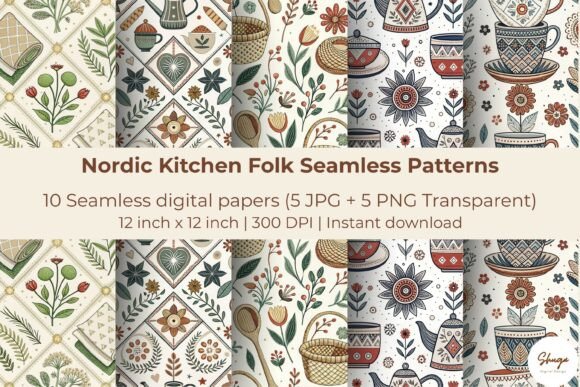 Nordic Kitchen Folk Seamless Patterns: Cozy Scandinavian Design