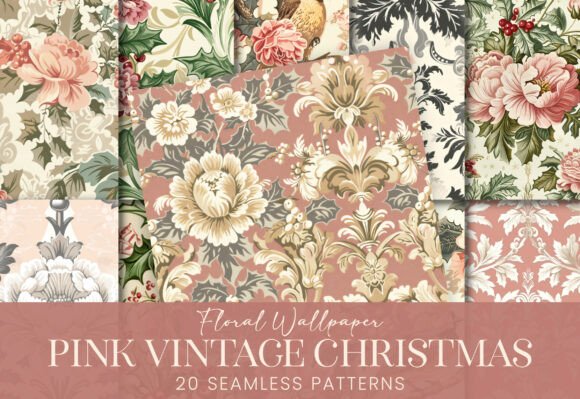 Pink Victorian Christmas Floral Patterns