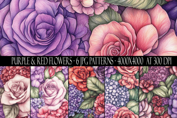 Purple and Red Flower Seamless Patterns