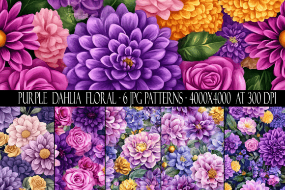 Purple Dahlia Floral Seamless Patterns