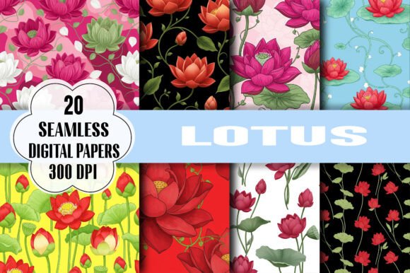 Set of Seamless Patterns with Lotus