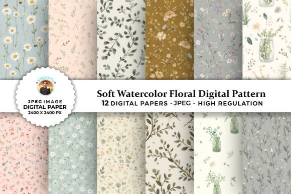 Soft Watercolor Floral Digital Patterns