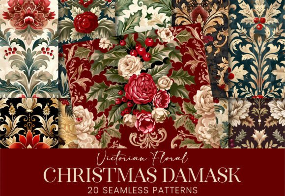 Vintage Victorian Christmas Damask Patterns