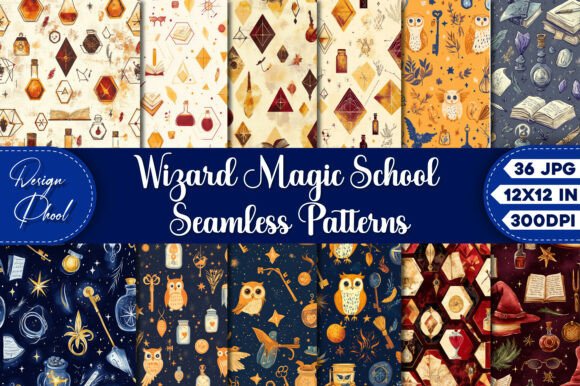 Wizard Magic School Seamless Patterns